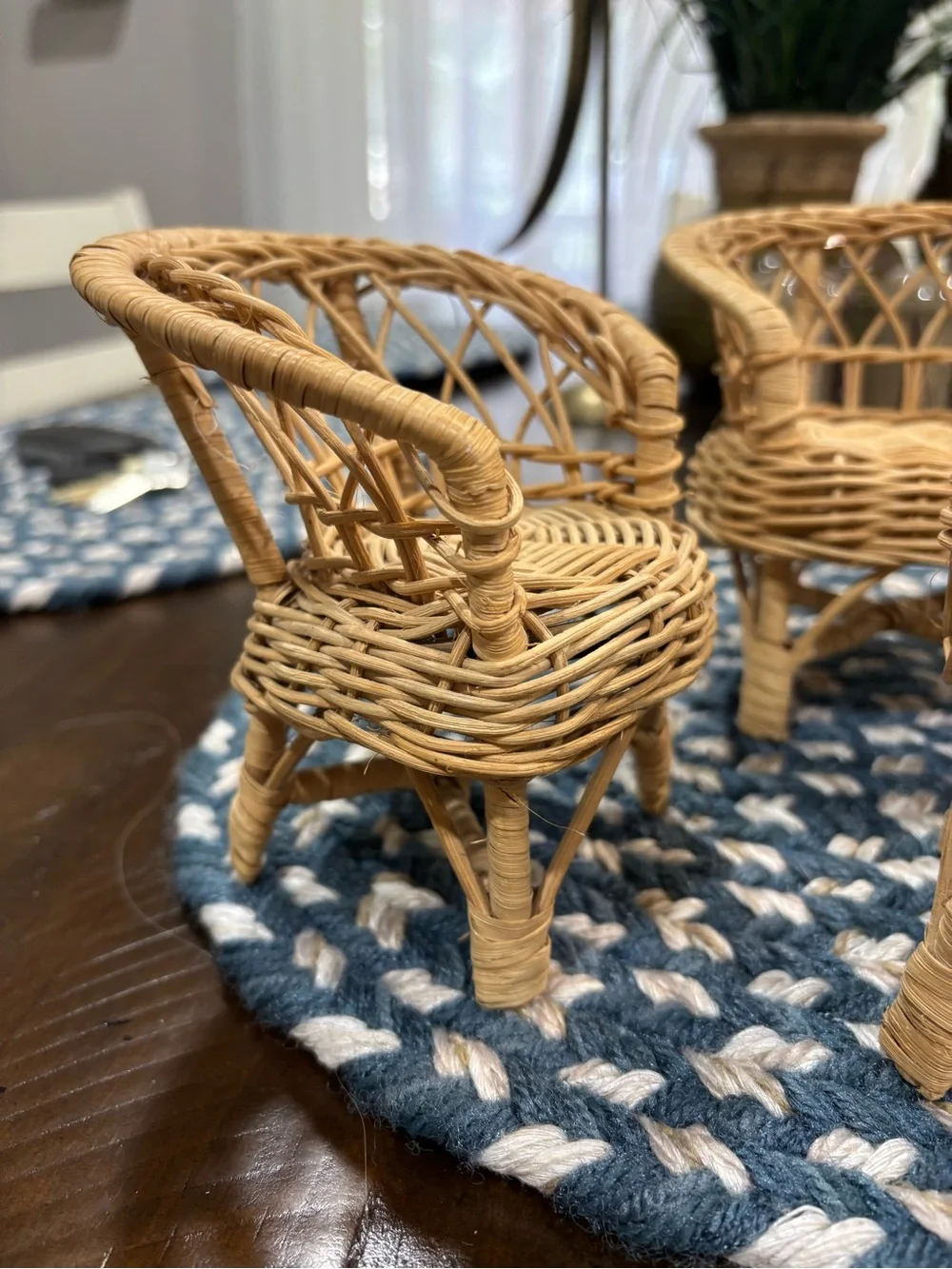Vintage 70's  80's Natural Wicker Doll House Chair and Table Set
